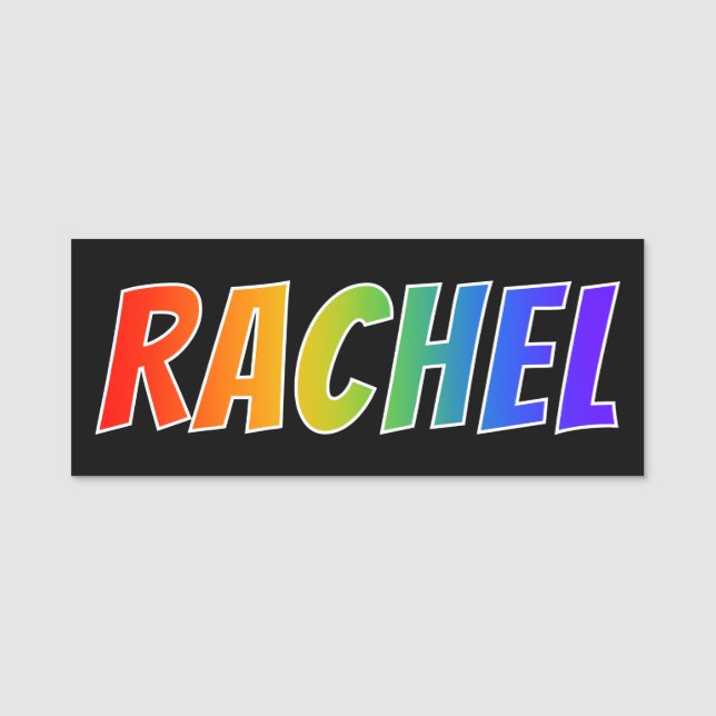 First Name "RACHEL": Fun Rainbow Colouring Tag (Front)