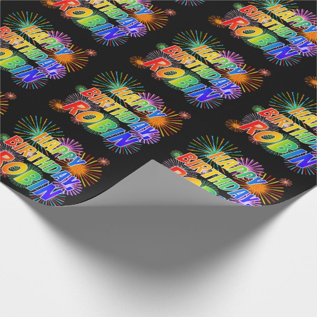 First Name "ROBIN", Fun "HAPPY BIRTHDAY" Wrapping Paper (Corner)