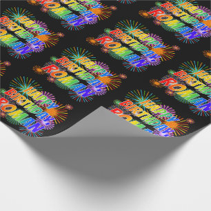 First Name "ROMAN", Fun "HAPPY BIRTHDAY" Wrapping Paper