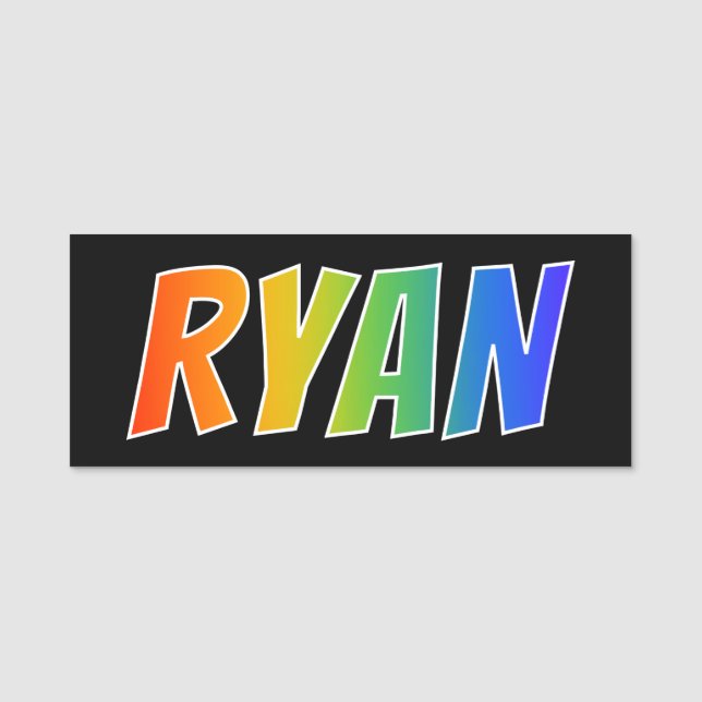 First Name "RYAN": Fun Rainbow Colouring Name Tag (Front)