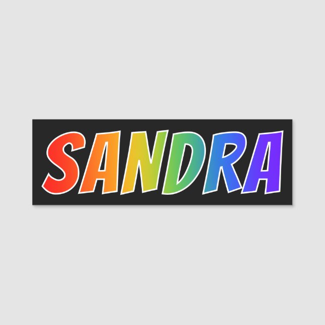 First Name "SANDRA": Fun Rainbow Colouring Tag (Front)
