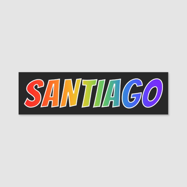 First Name "SANTIAGO": Fun Rainbow Colouring Tag (Front)