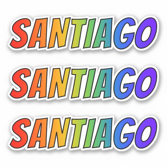 First Name "SANTIAGO" w/ Fun Rainbow Colouring (Front)