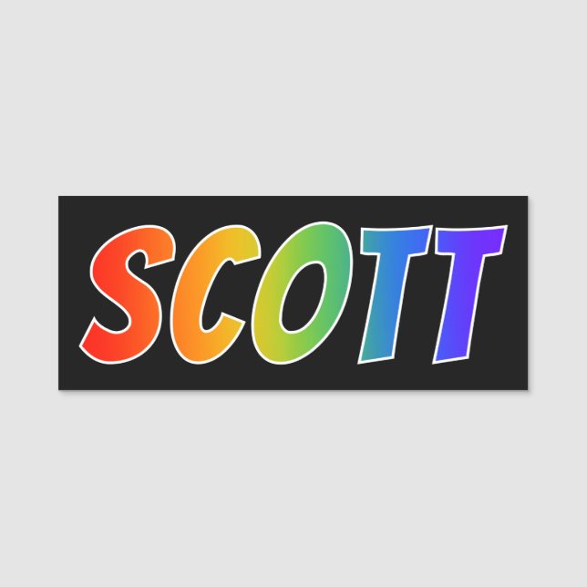 First Name "SCOTT": Fun Rainbow Colouring Name Tag (Front)
