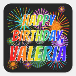 First Name "VALERIA", Fun "HAPPY BIRTHDAY" Square Sticker
