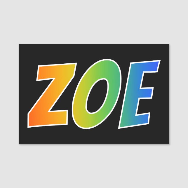 First Name "ZOE": Fun Rainbow Colouring Tag (Front)