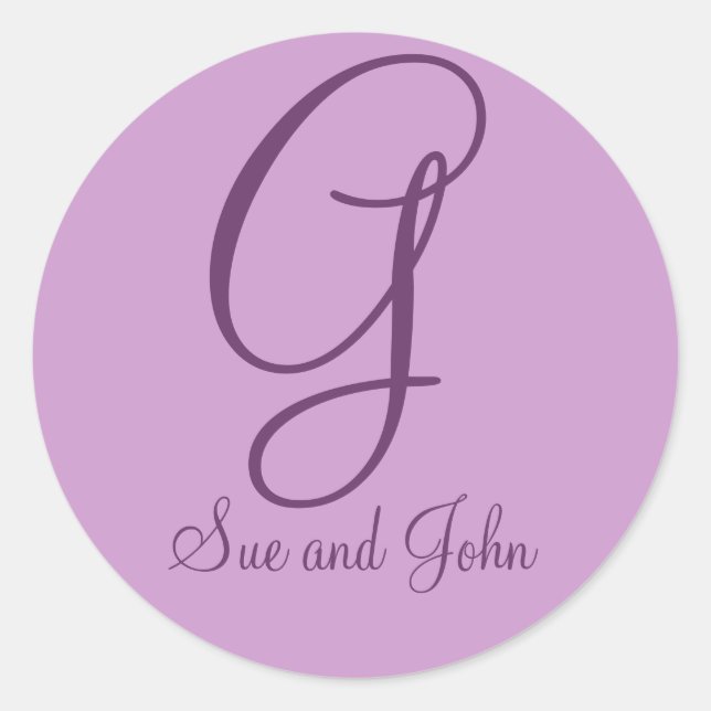 First Names and Last Initial Mauve G Classic Round Sticker (Front)