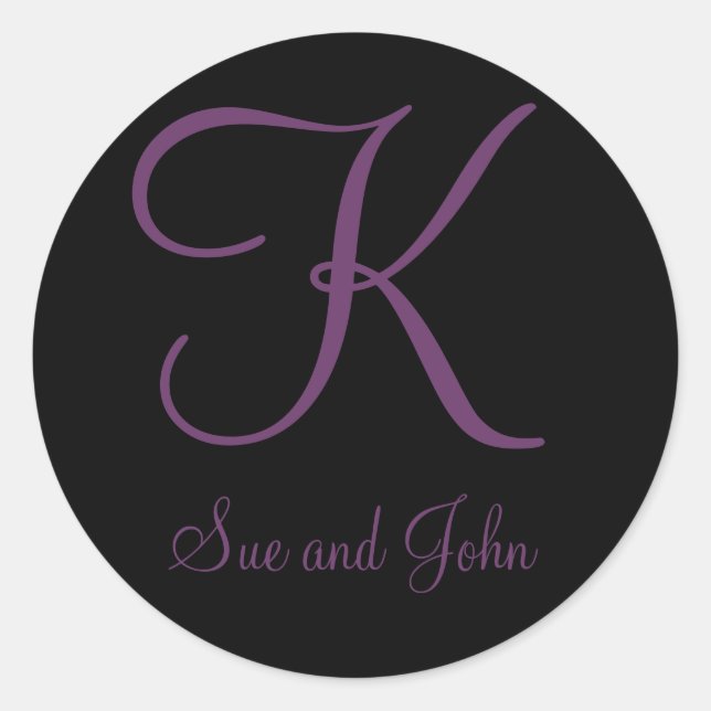First Names and Last Initial Mauve Monogram K Classic Round Sticker (Front)