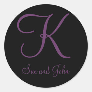 First Names and Last Initial Mauve Monogram K Classic Round Sticker