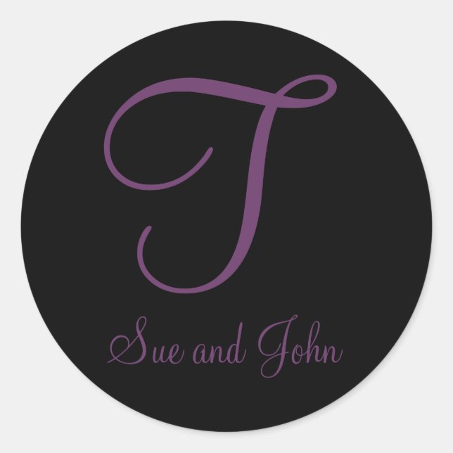 First Names and Last Initial Mauve Monogram T Classic Round Sticker (Front)