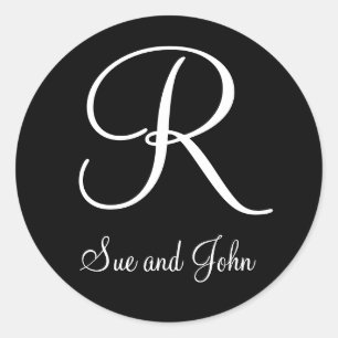 First Names and Last Initial White Monogram R Classic Round Sticker