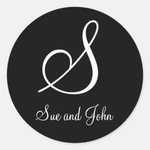 First Names and Last Initial White Monogram S Classic Round Sticker