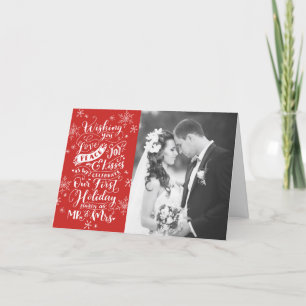 First Newlywed Holiday Hand-Drawn   Red   Photo Card