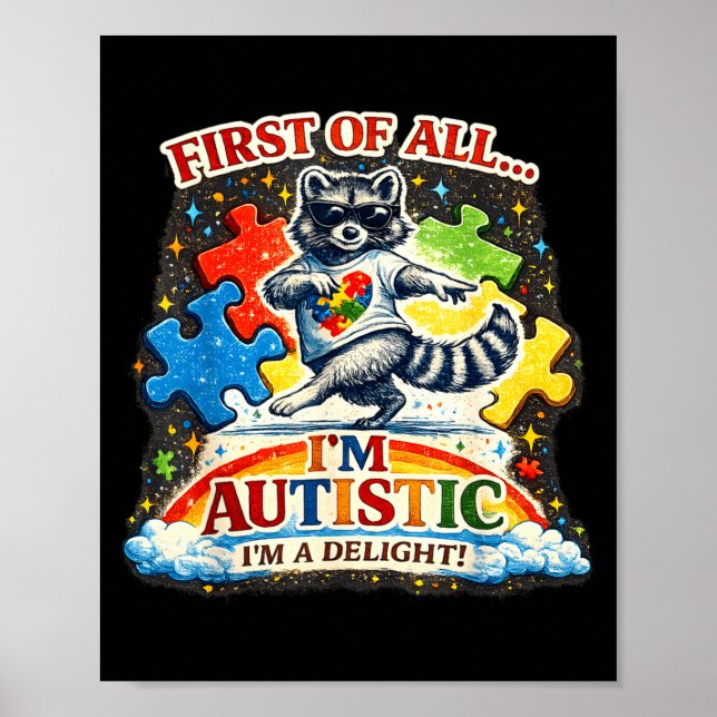 First of a delight raccoon drinking iced coffeeFir Poster (Front)