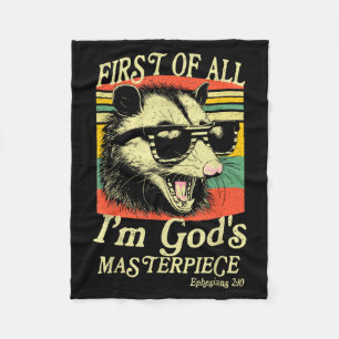 First Of All I’m God’s Masterece Raccoon Retro Ver Fleece Blanket