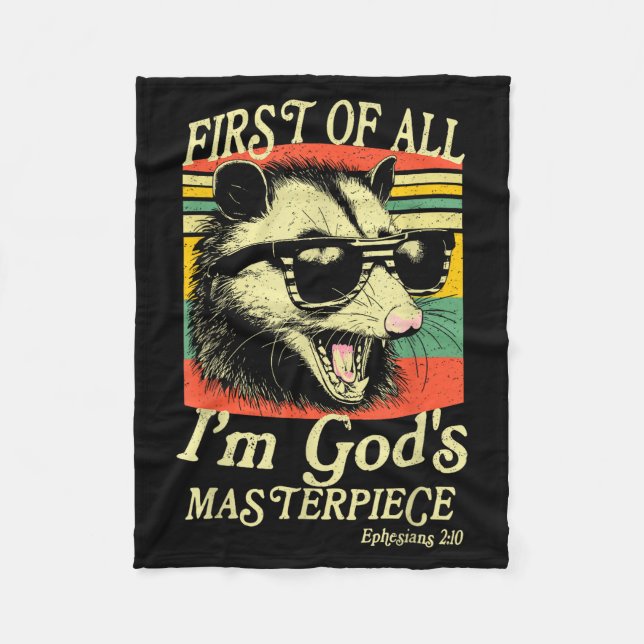 First Of All I’m God’s Masterece Raccoon Retro Ver Fleece Blanket (Front)