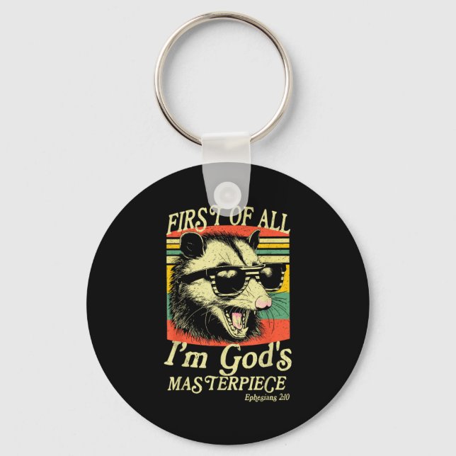 First Of All I’m God’s Masterece Raccoon Retro Ver Keychain (Front)
