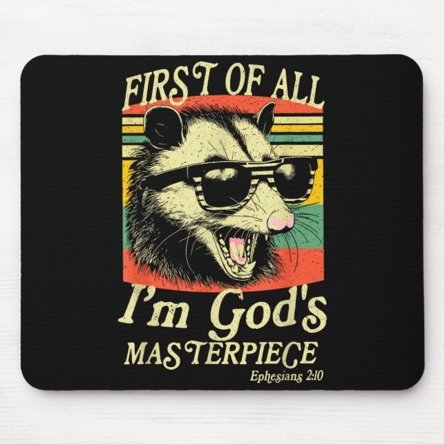 First Of All I’m God’s Masterece Raccoon Retro Ver Mouse Pad (Front)