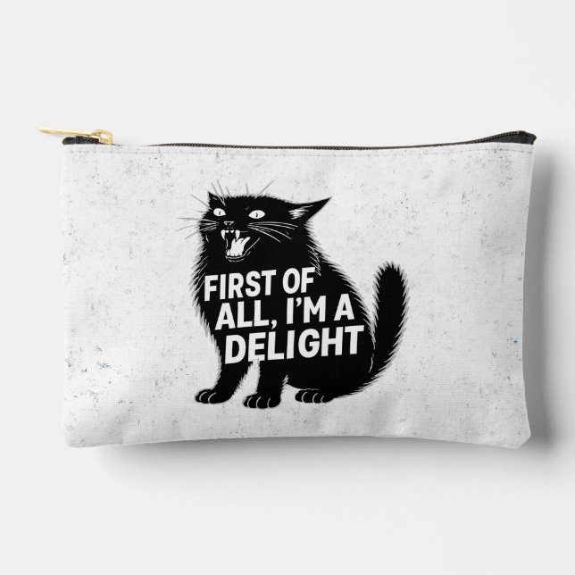 First Of All I'm A Delight Roaring Black Cat Accessory Pouch (Front)