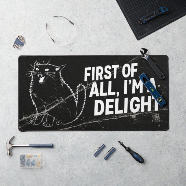 First Of All I'm A Delight Roaring Black Cat Desk Mat (Workstation)