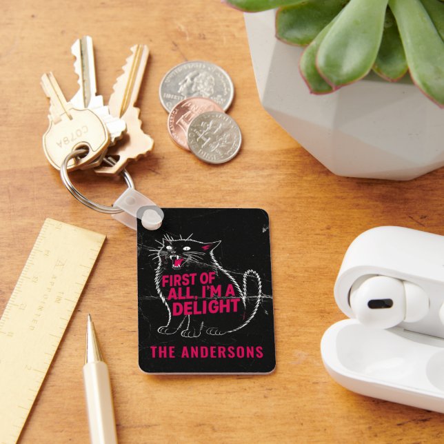First Of All I'm A Delight Roaring Black Cat Keychain (Desk)