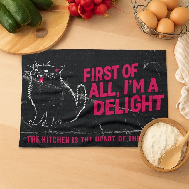 First Of All I'm A Delight Roaring Black Cat Kitchen Towel (Creator Uploaded)