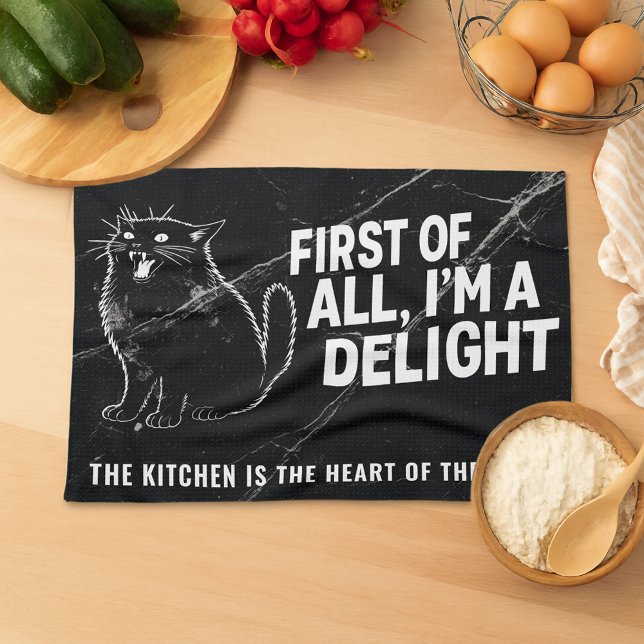 First Of All I'm A Delight Roaring Black Cat Kitchen Towel (Creator Uploaded)