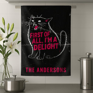 First Of All I'm A Delight Roaring Black Cat Kitchen Towel