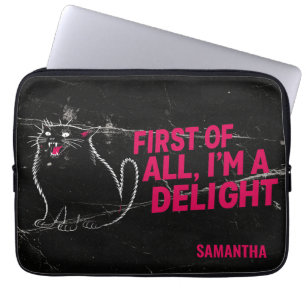 First Of All I'm A Delight Roaring Black Cat Laptop Sleeve