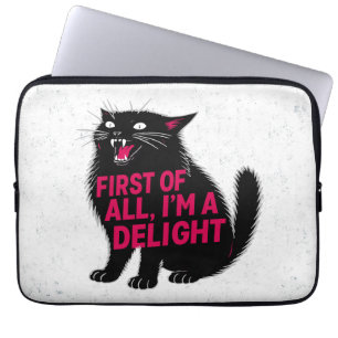 First Of All I'm A Delight Roaring Black Cat Laptop Sleeve