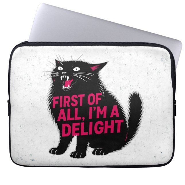 First Of All I'm A Delight Roaring Black Cat Laptop Sleeve (Front)
