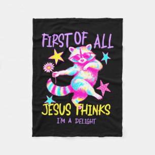First of jesus thinks a delight cute raccoon fleece blanket