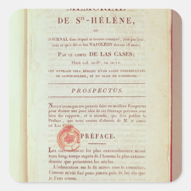 First page of 'Memorial de Sainte-Helene' Square Sticker (Front)