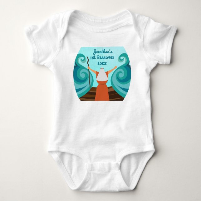 First Passover Custom Baby Name Year Cute Moses  B Bodysuit (Front)