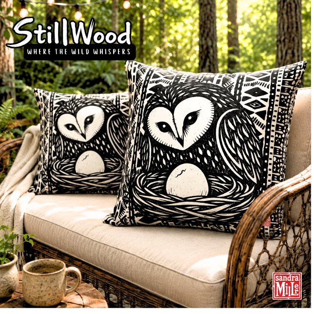 FIRST PEEP • StillWood • Barn Owl Throw Pillow (Creator Uploaded)