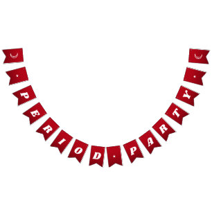 First Period Cute Dark Red Groovy Lettering Bunting Flags