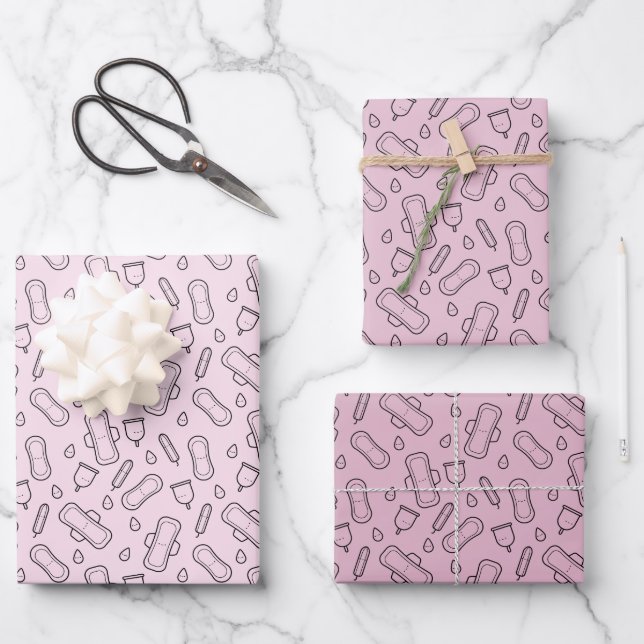 First Period Party Pastel Pink Tampon Pad Pattern Wrapping Paper Sheet (Front)