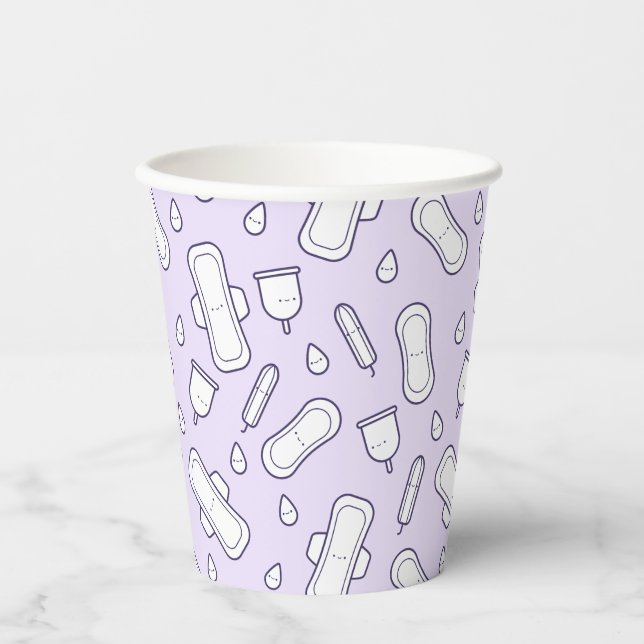 First Period Party Purple Cute Tampon Pad Pattern Paper Cups (Front)