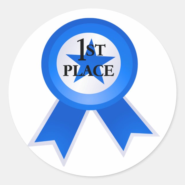 First Place Blue Ribbon Classic Round Sticker (Front)