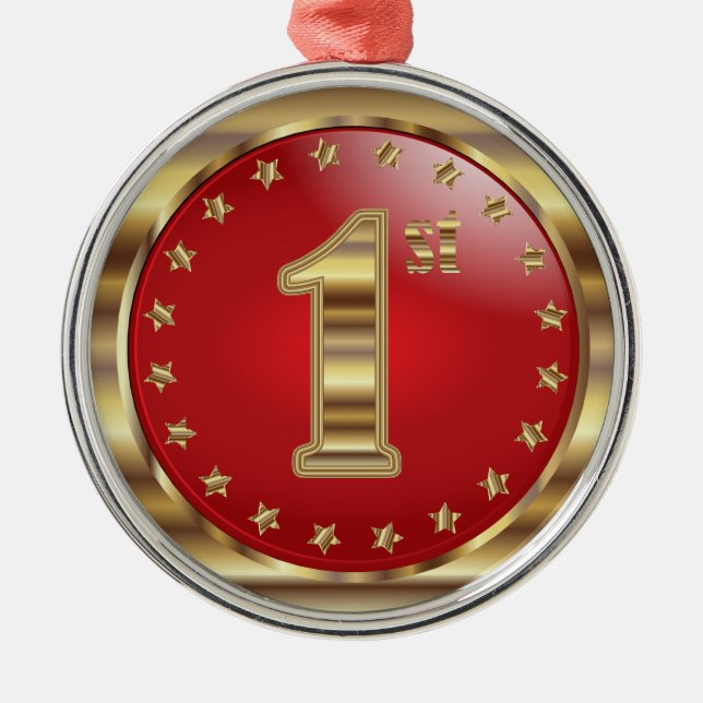 First Place - Gold and Red Medal Award Metal Ornament (Front)