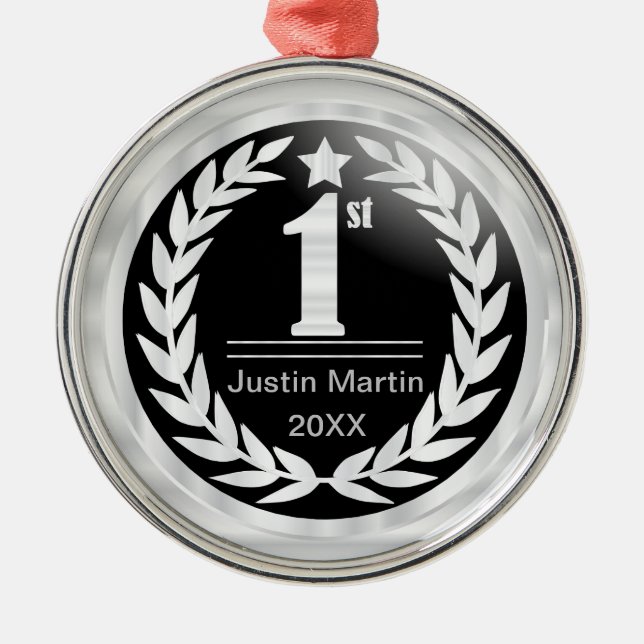 First Place in Black and White Medal Award Metal Ornament (Front)