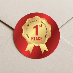 First Place Medal Award Red & Gold Event Winner Classic Round Sticker