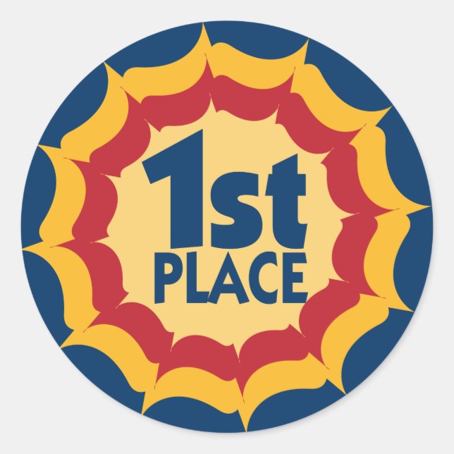 First Place Ribbon Winner Classic Round Sticker (Front)