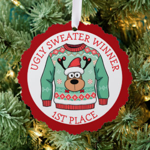 First Place Ugly Sweater Winner Christmas Ornament Card