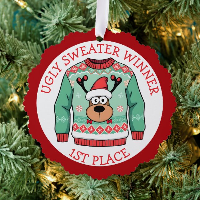 First Place Ugly Sweater Winner Christmas Ornament Card (Insitu (Tree))