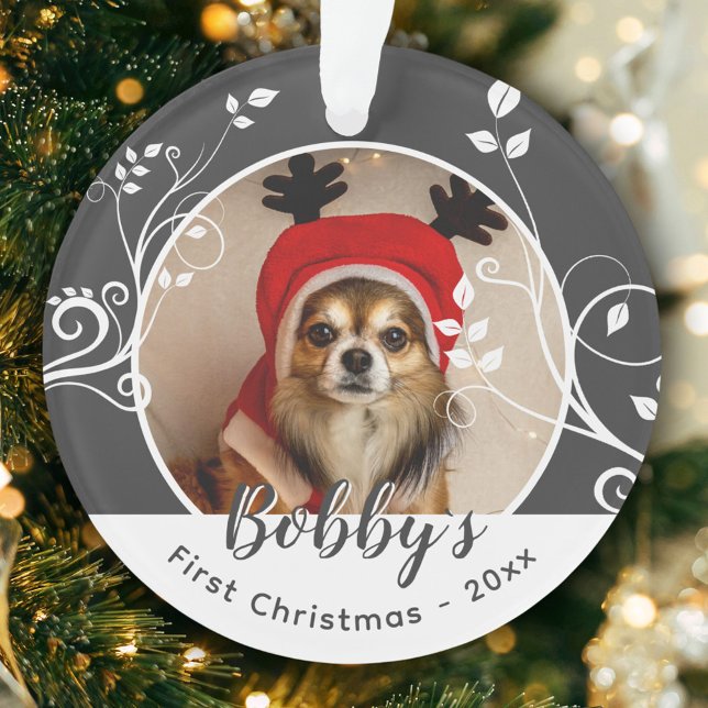 First Puppy Christmas Foliage Dog Name Photo Ornament (Creator Uploaded)