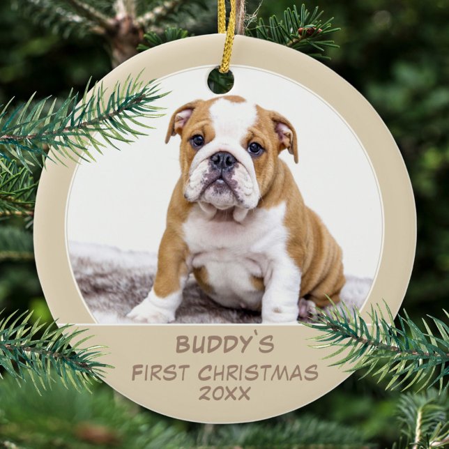 First Puppy Christmas Personalized Pet Photo Ceramic Ornament (Creator Uploaded)
