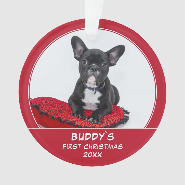 First Puppy Christmas Personalized Pet Photo Ornament (Front)