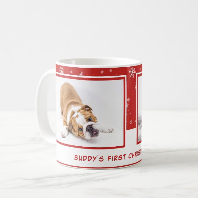 First Puppy Christmas Red Personalized Pet Photo Coffee Mug (Front Left)