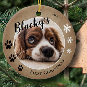 First Puppy Christmas Rustic Dog Name Photo Ceramic Ornament